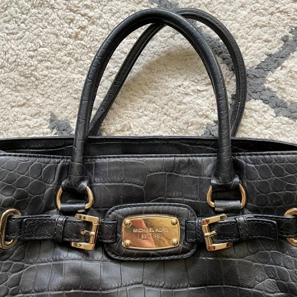 Michael Kors Hamilton Black Alligator Skin Handbag - Picture 2 of 4